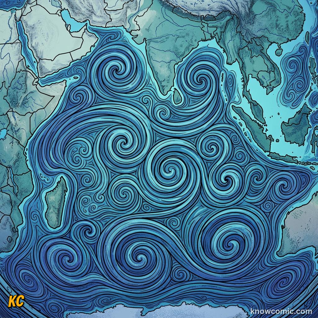 Comic panel about coriolis effect: Swirling Winds And Currents, Hurricanes, educational kids illustration
