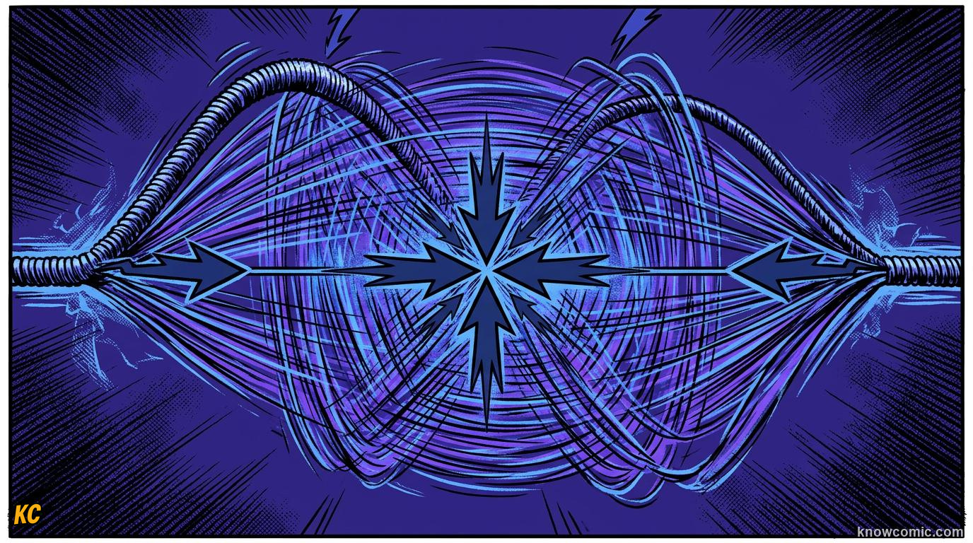 Comic panel about simple harmonic motion: Pendulum Formula, educational kids illustration