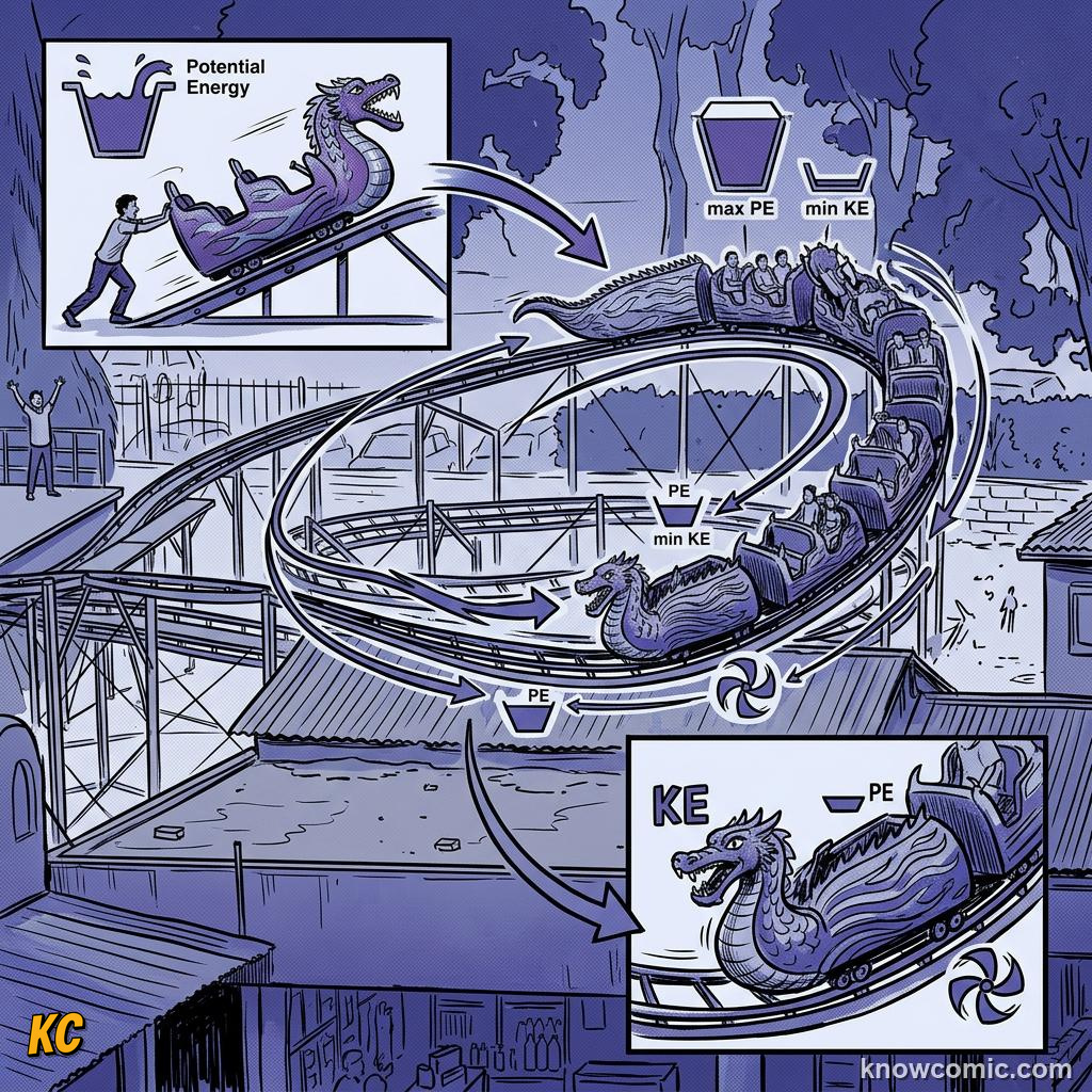 Comic panel about simple harmonic motion: Metronomes, educational kids illustration