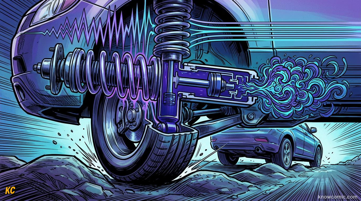 Comic panel about damping & resonance: When Frequencies Line Up, Lesson From Gertie, educational kids illustration