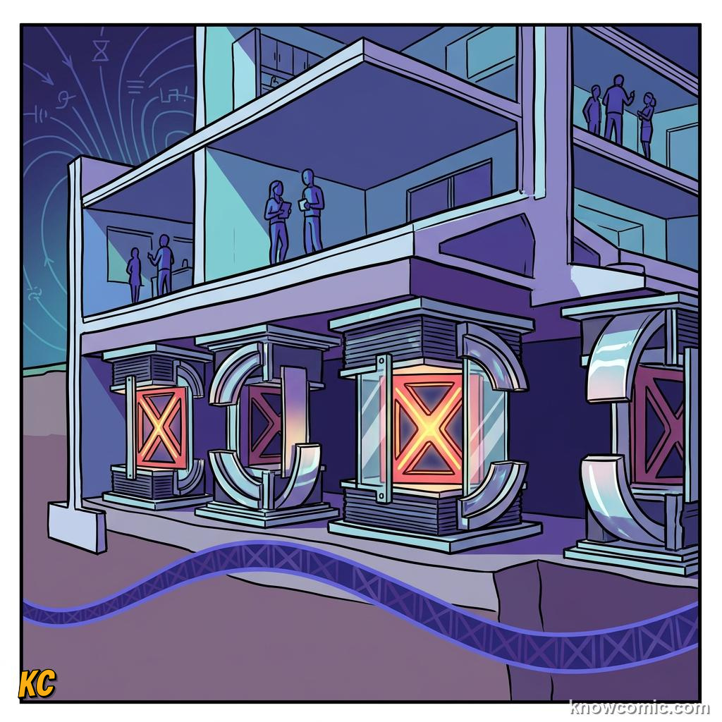 Comic panel about damping & resonance: Shock Absorbers, educational kids illustration