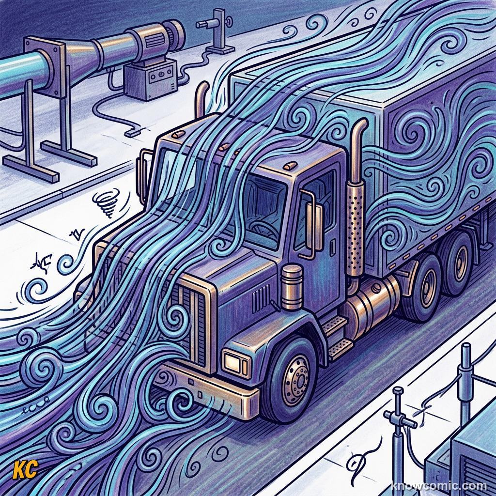 Comic panel about aerodynamic drag: Everywhere In Air, educational kids illustration