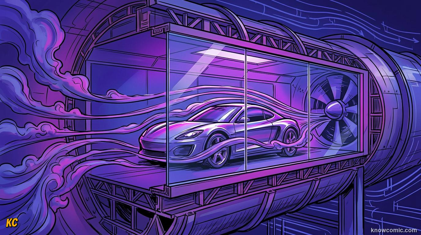 Comic panel about aerodynamic drag: Flow Patterns, educational kids illustration