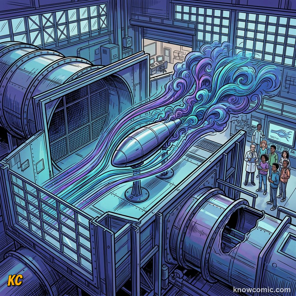 Comic panel about aerodynamic drag: Laminar Vs Turbulent Flow, educational kids illustration