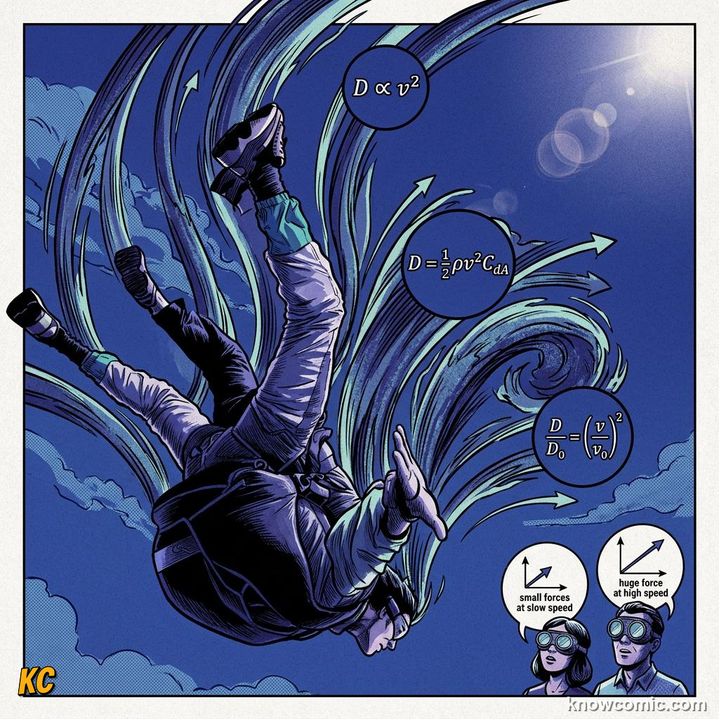 Comic panel about aerodynamic drag: Delivery Truck, educational kids illustration