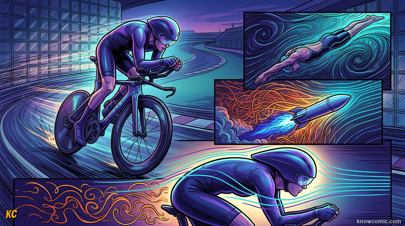 Comic panel about aerodynamic drag: Aero Engineering, educational kids illustration