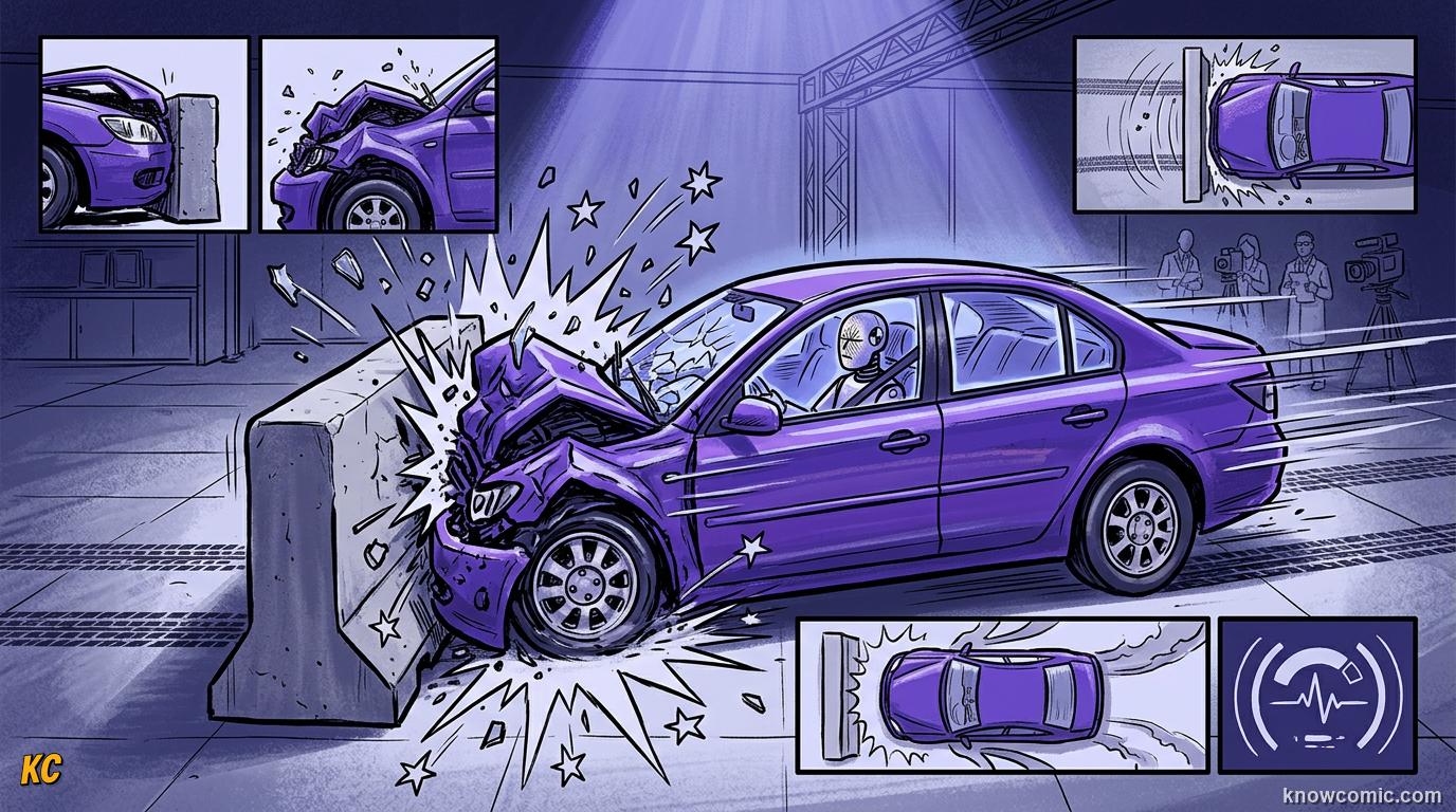 Comic panel about impact & impulse: Force Over Time, educational kids illustration