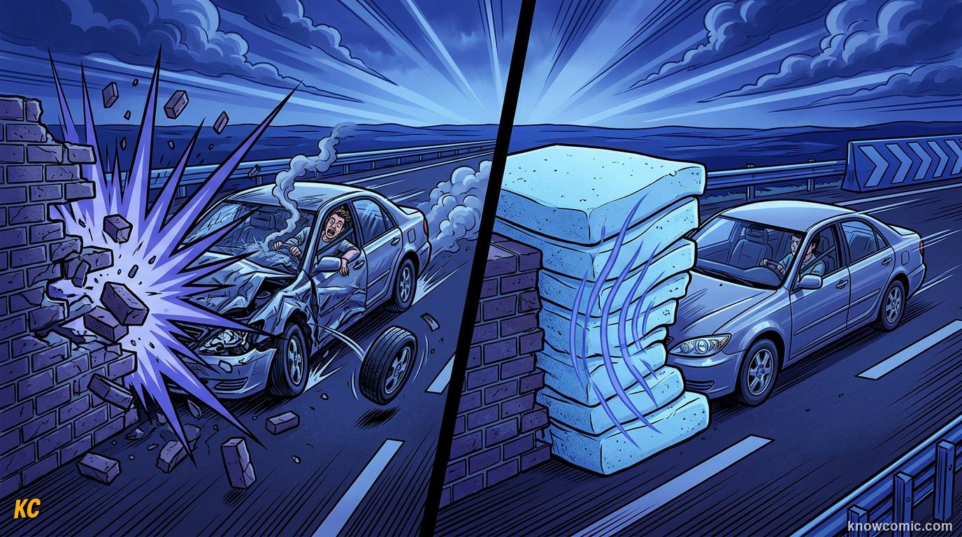 Comic panel about impact & impulse: The Big Link, educational kids illustration