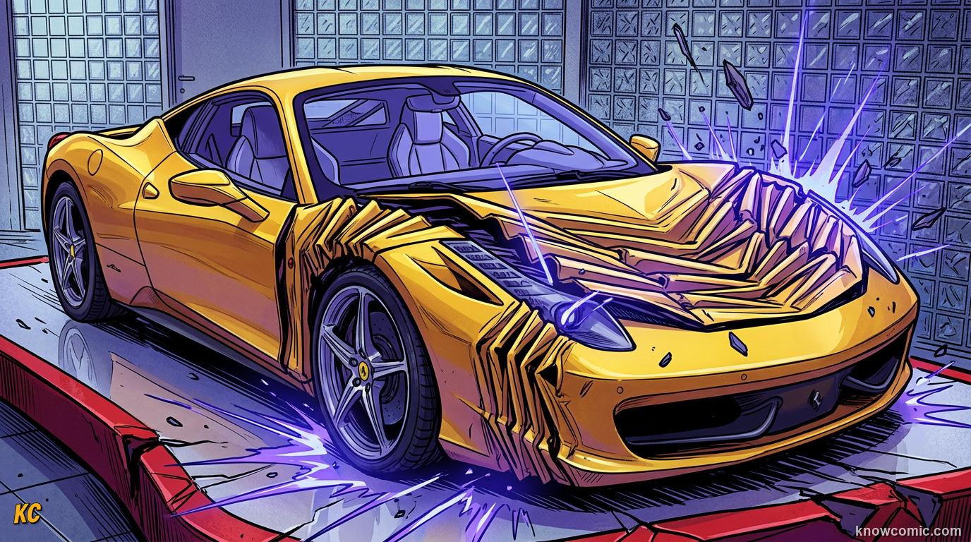 Comic panel about impact & impulse: Sacrificial Structure, educational kids illustration