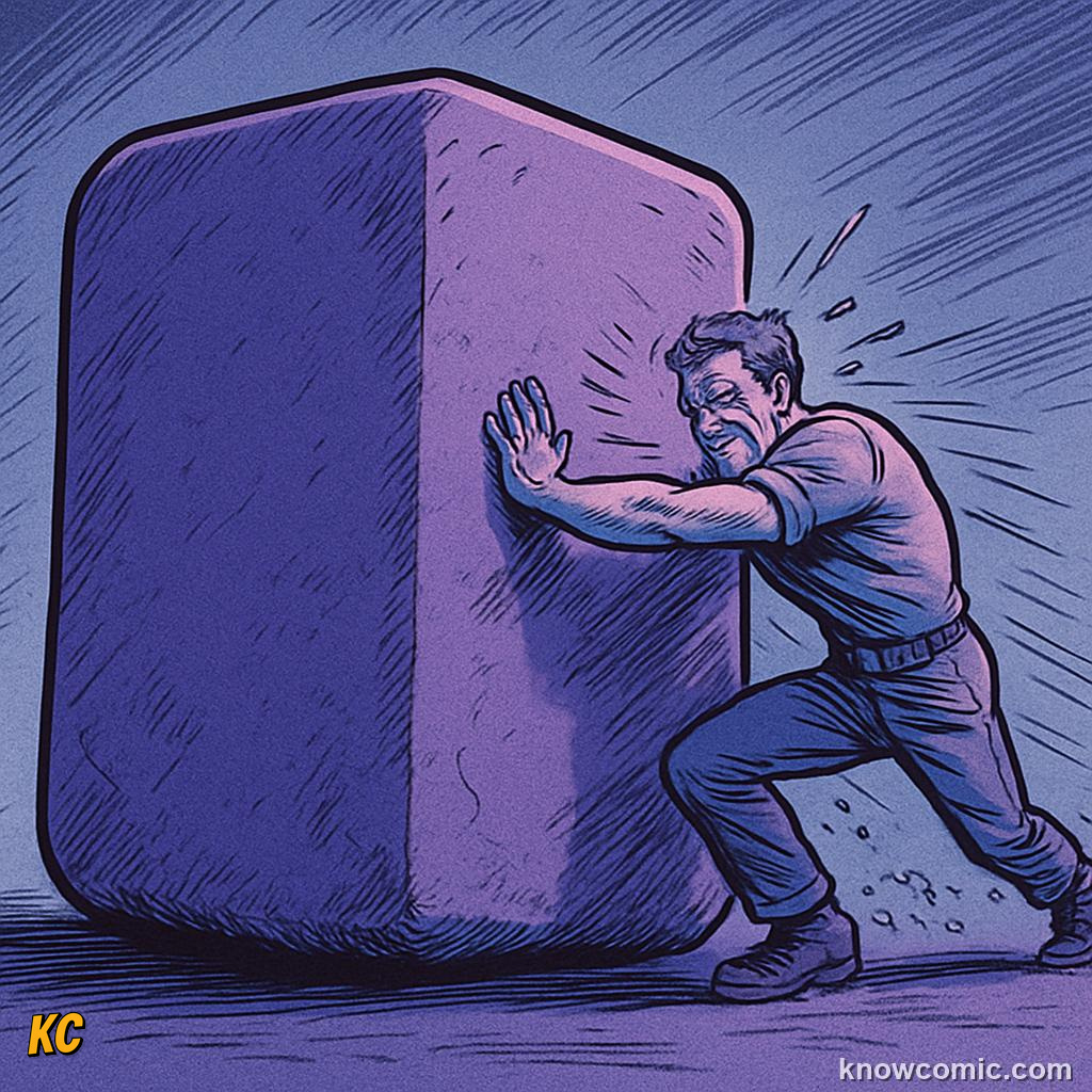 Comic illustration: F = m × a, NEWTON'S SECOND LAW