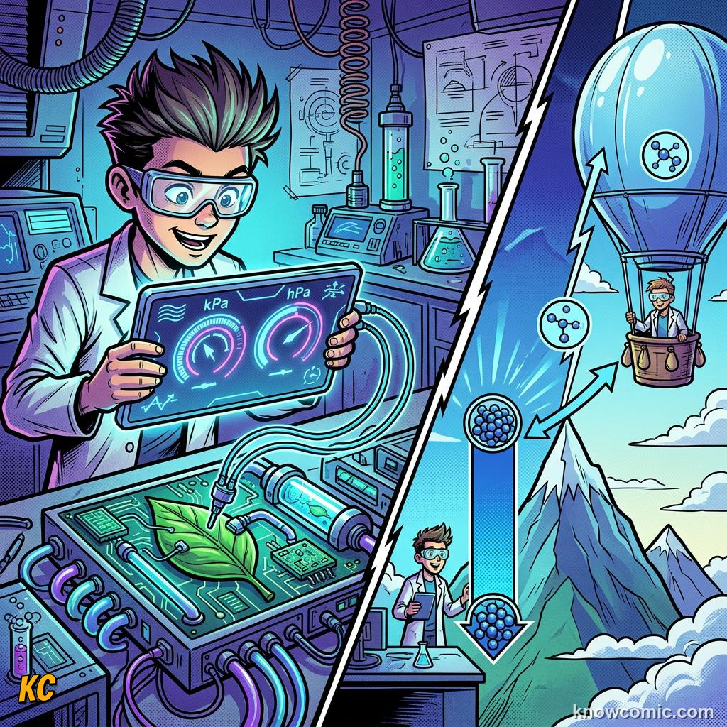 Comic panel about atmospheric pressure: Units, educational kids illustration