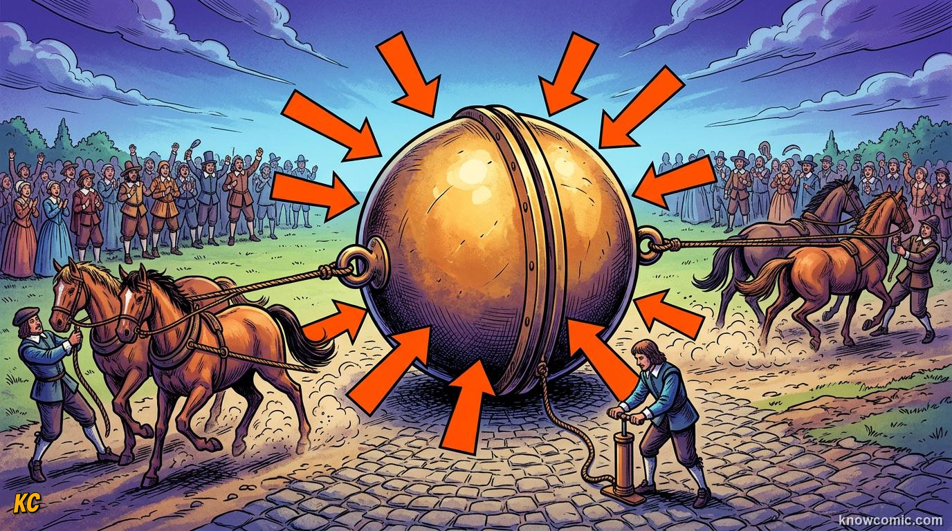Comic panel about atmospheric pressure: Not A Real Force, educational kids illustration