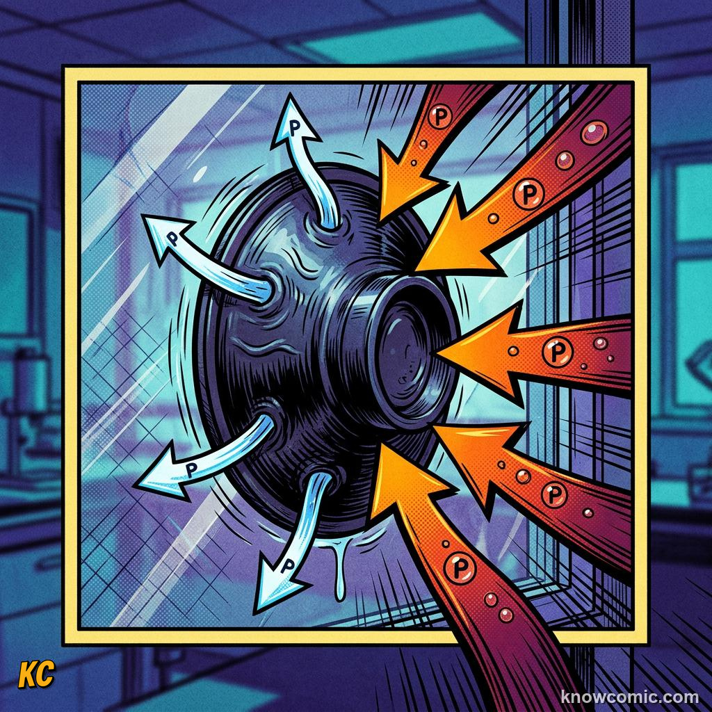 Comic panel about atmospheric pressure: Suction Cup, educational kids illustration