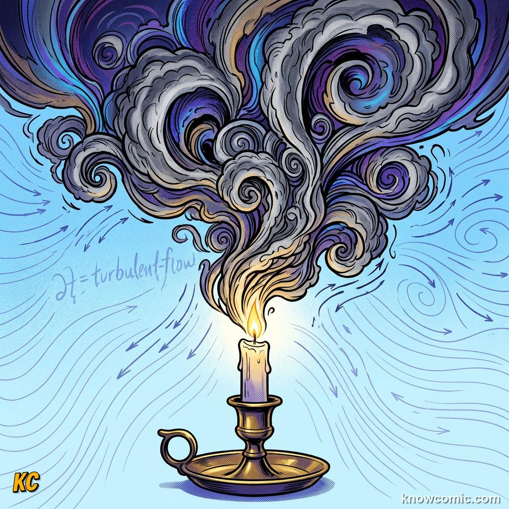 Comic panel about turbulent vs laminar flow: Turbulent, educational kids illustration
