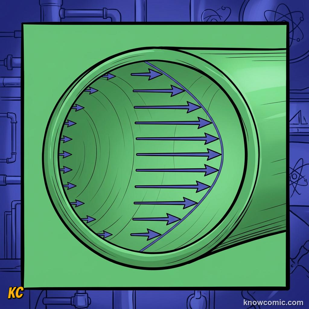 Comic panel about turbulent vs laminar flow: Velocity Profile, educational kids illustration