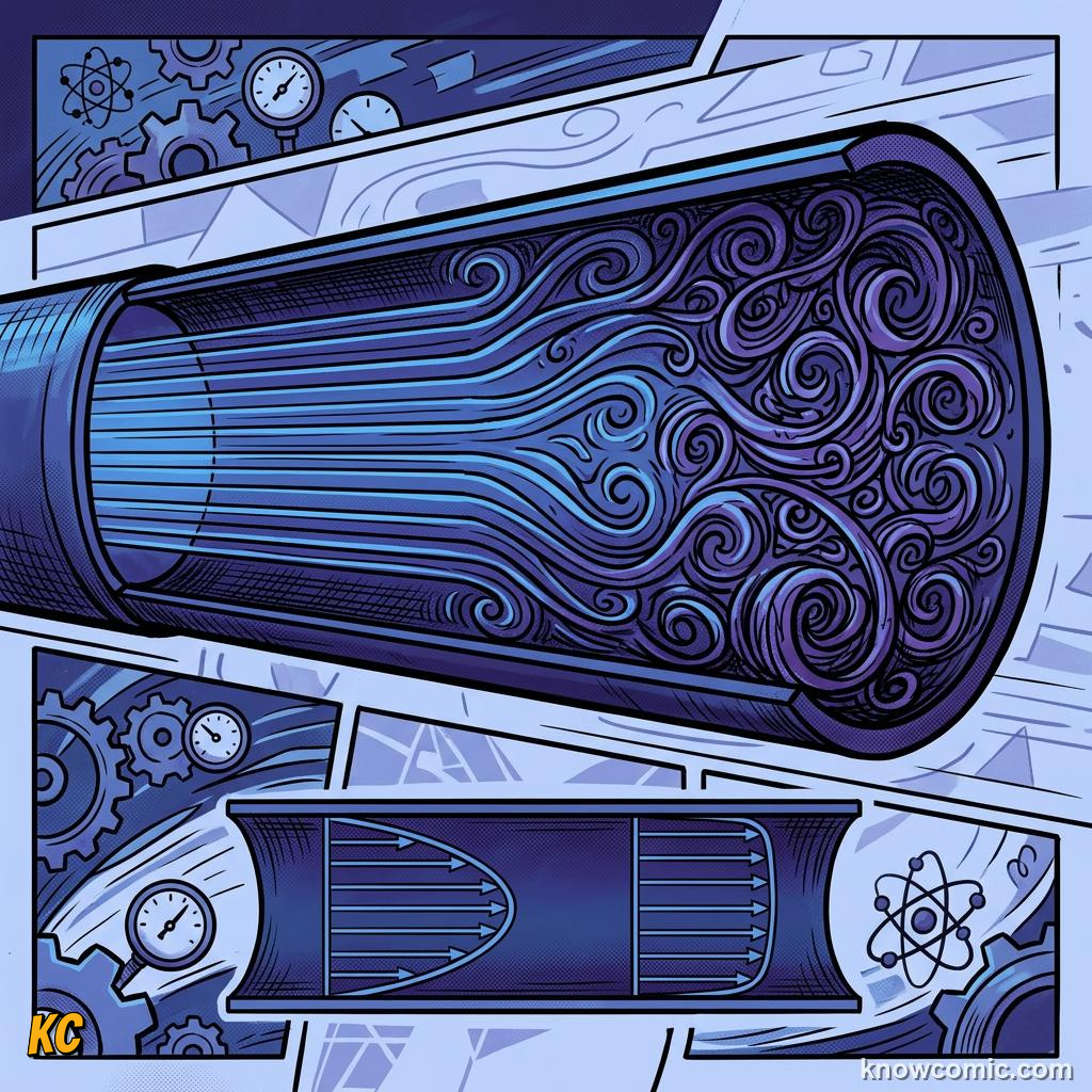 Comic panel about turbulent vs laminar flow: Mixing, educational kids illustration
