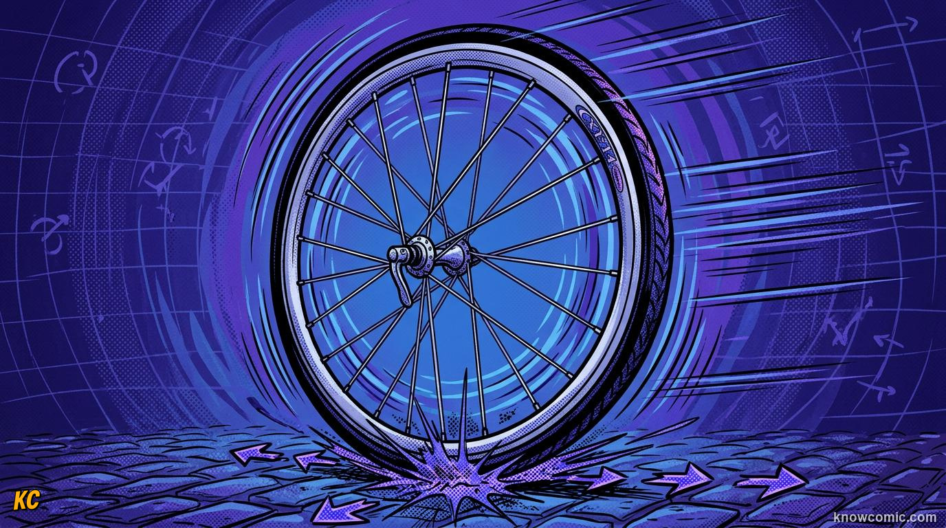 Comic panel about rolling motion: More Than Spinning, educational kids illustration