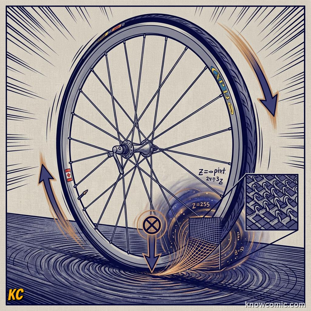Comic panel about rolling motion: Rotation, educational kids illustration