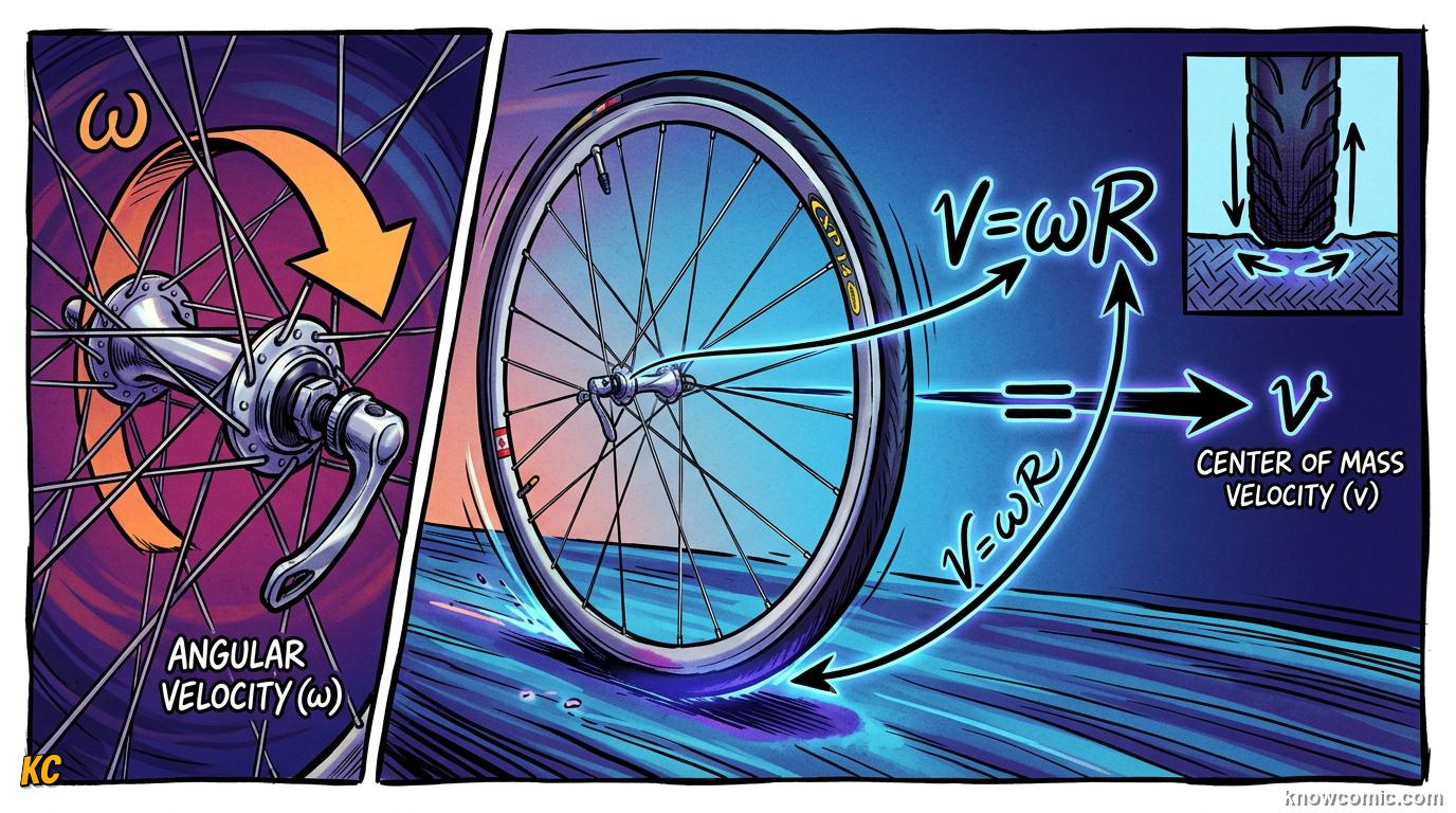 Comic panel about rolling motion: The Golden Rule, educational kids illustration