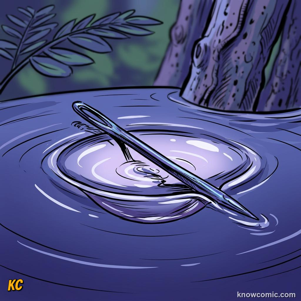 Comic panel about surface tension: Adhesion, educational kids illustration
