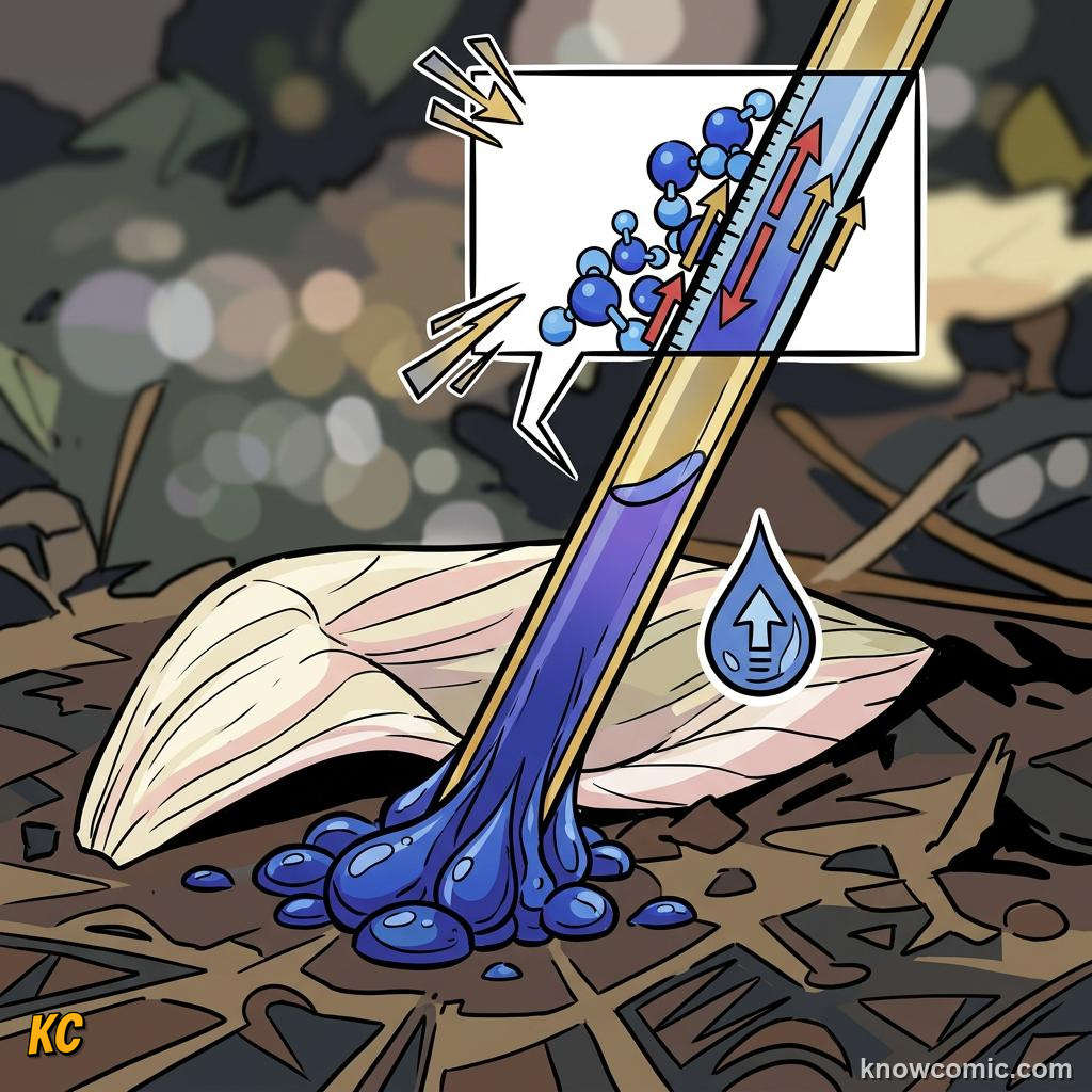 Comic panel about surface tension: Faucet Drip, educational kids illustration