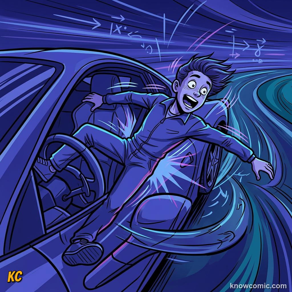 Comic panel about centrifugal 'force': What Is Centrifugal 'Force'?, Feels Real, educational kids illustration