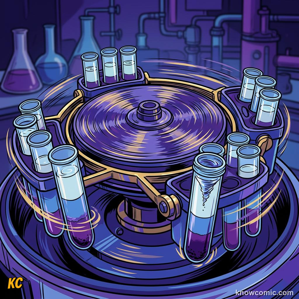 Comic panel about centrifugal 'force': Centrifuge, educational kids illustration