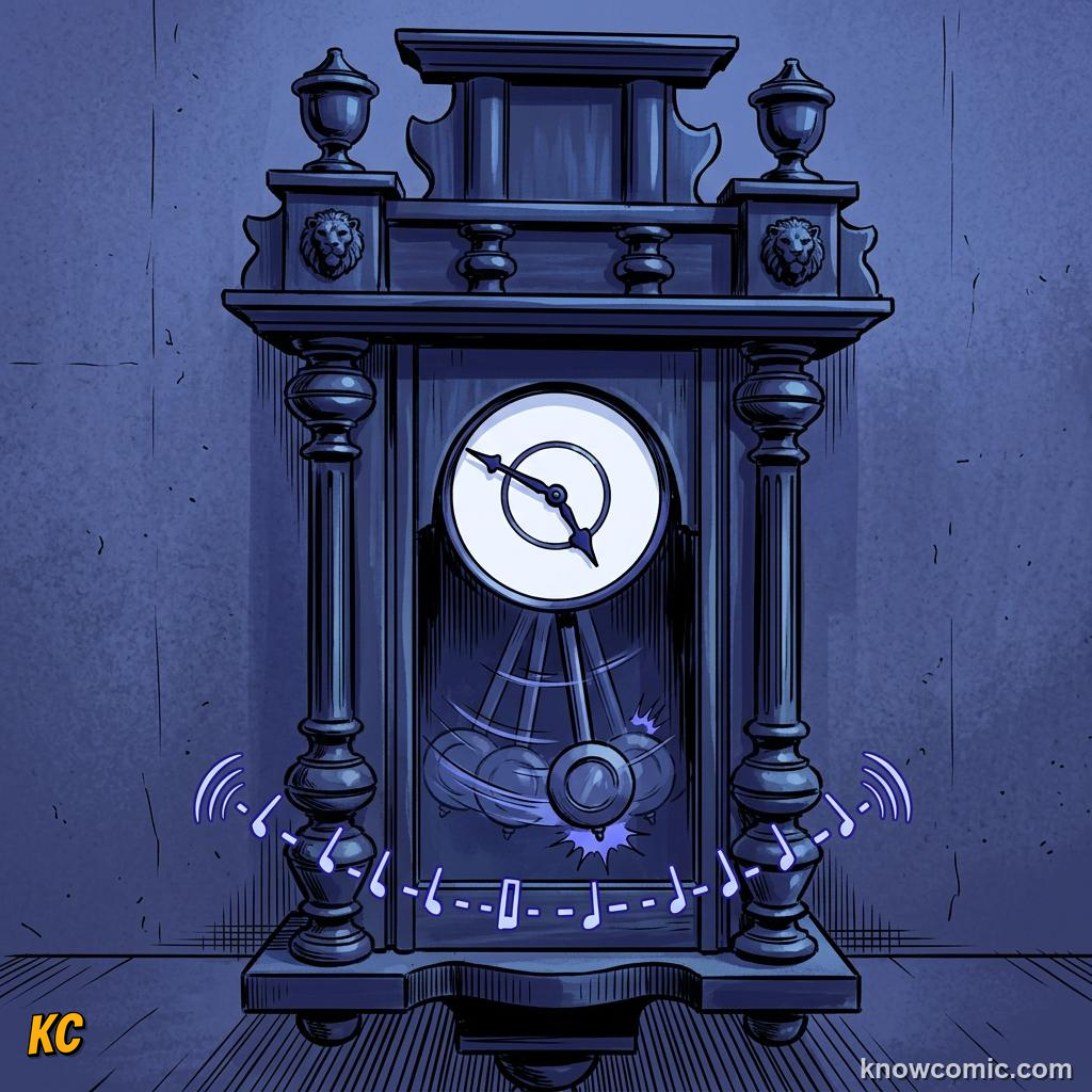 Comic panel about oscillators & springs: Period, educational kids illustration