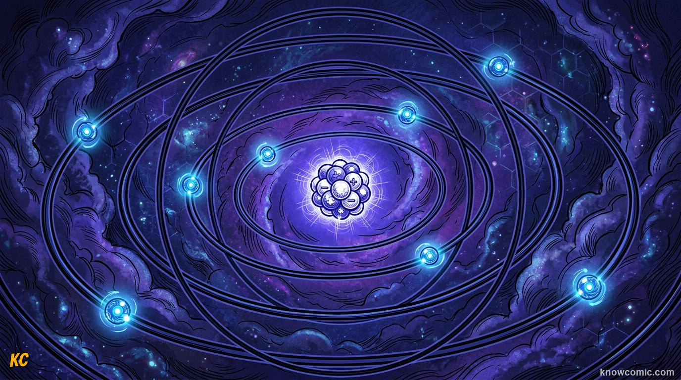Comic panel about the bohr model: The Classic Picture, educational kids illustration