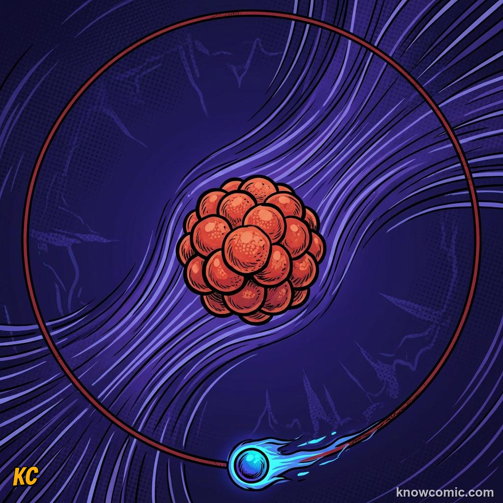 Comic panel about the bohr model: Only Certain Orbits Are Allowed, Ground State, educational kids illustration