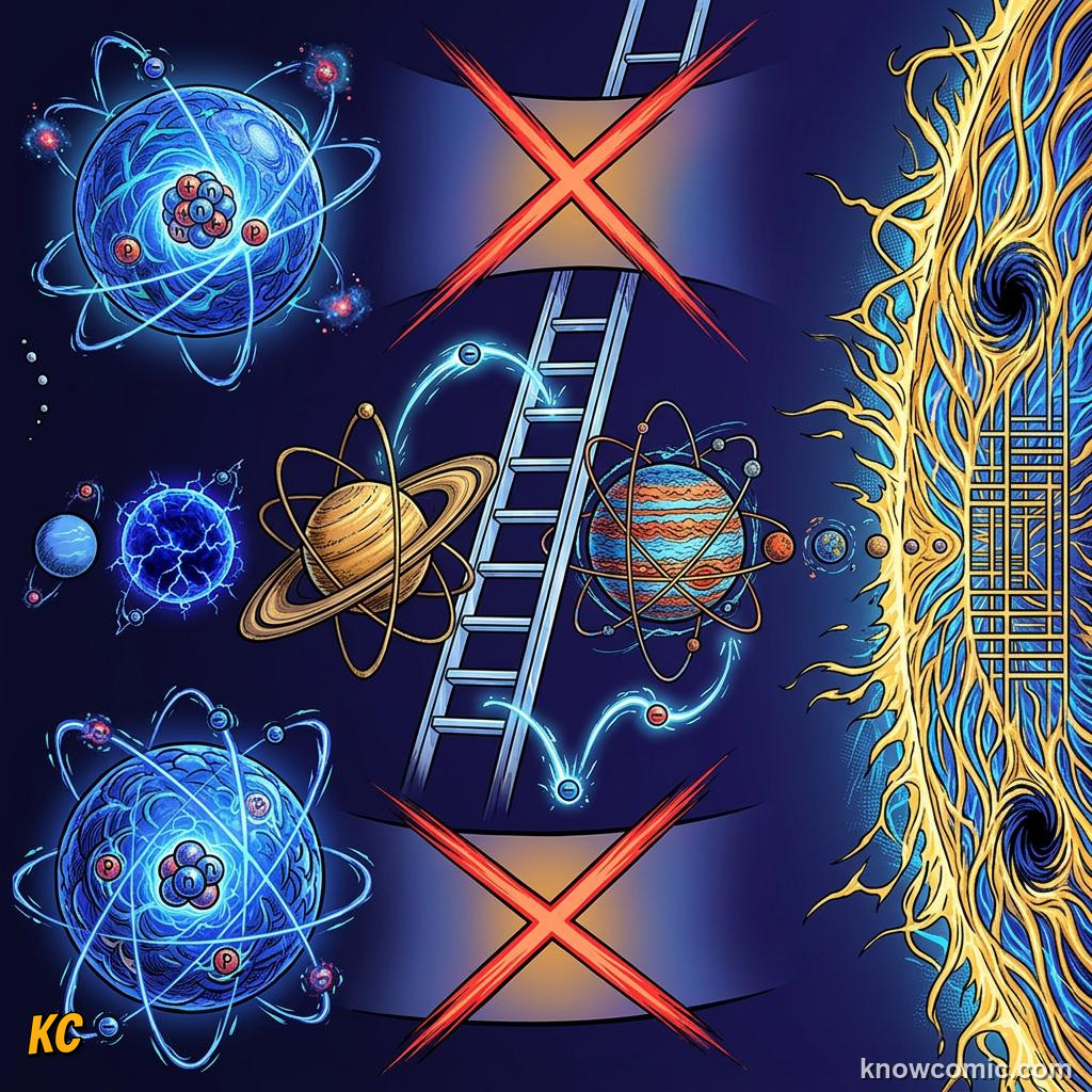 Comic panel about the bohr model: Excited States, educational kids illustration