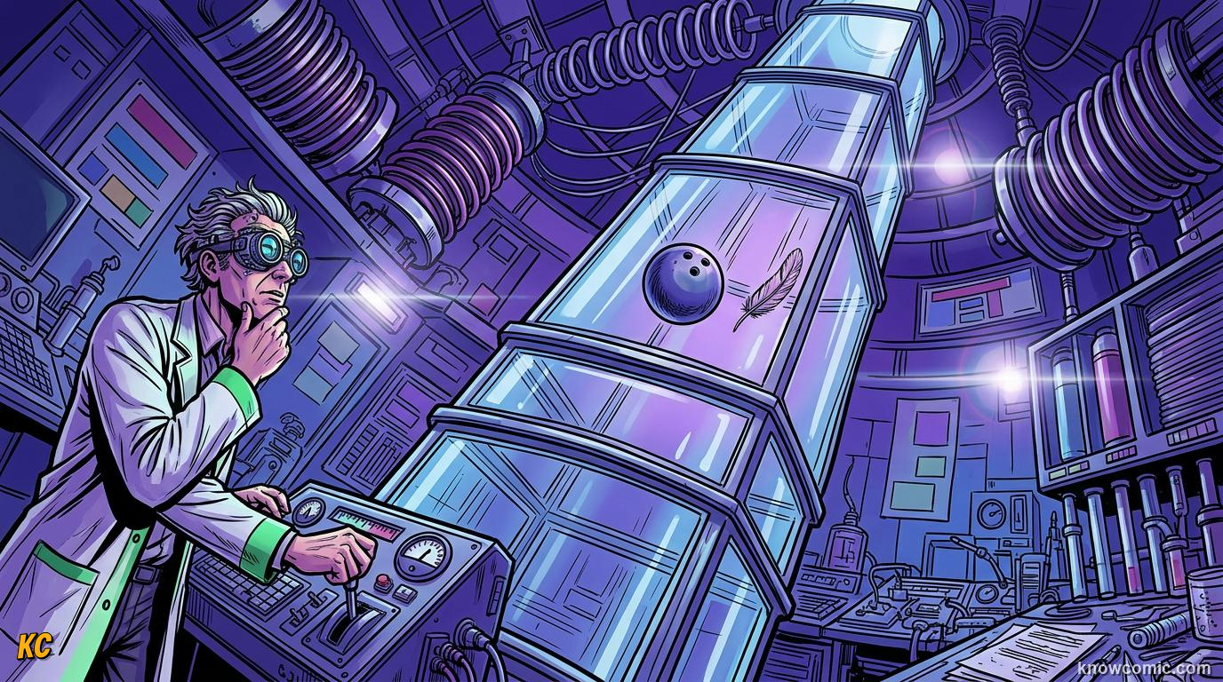 Comic panel about free fall physics: Newton'S Math, educational kids illustration