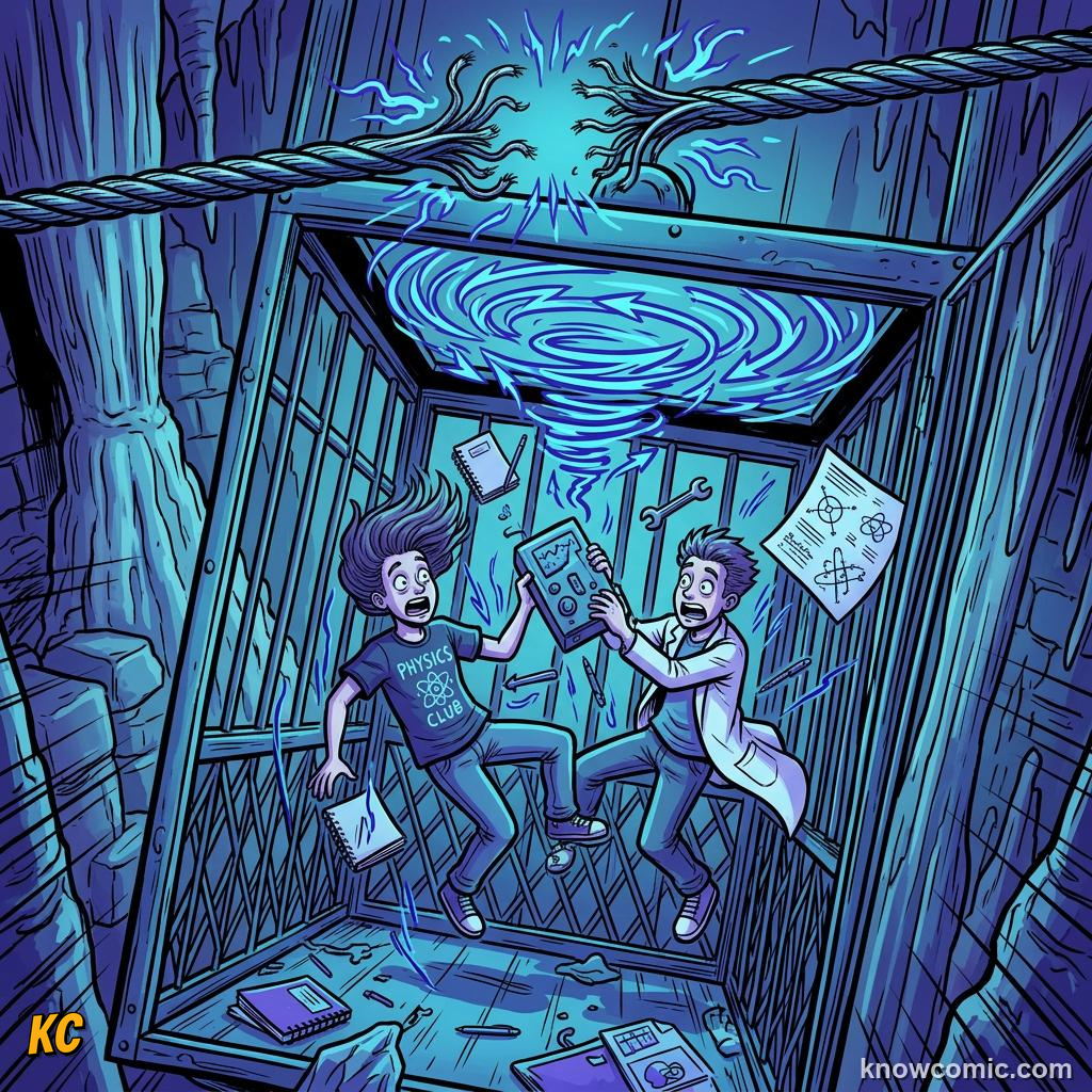 Comic panel about free fall physics: Terminal Speed, educational kids illustration