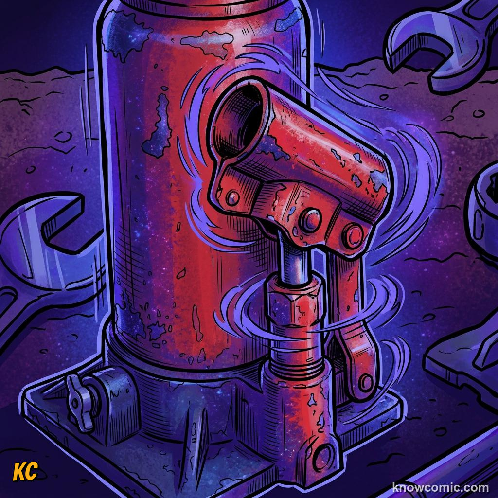 Comic panel about hydraulic advantage: What Is Hydraulic Advantage?, Small Piston, educational kids illustration