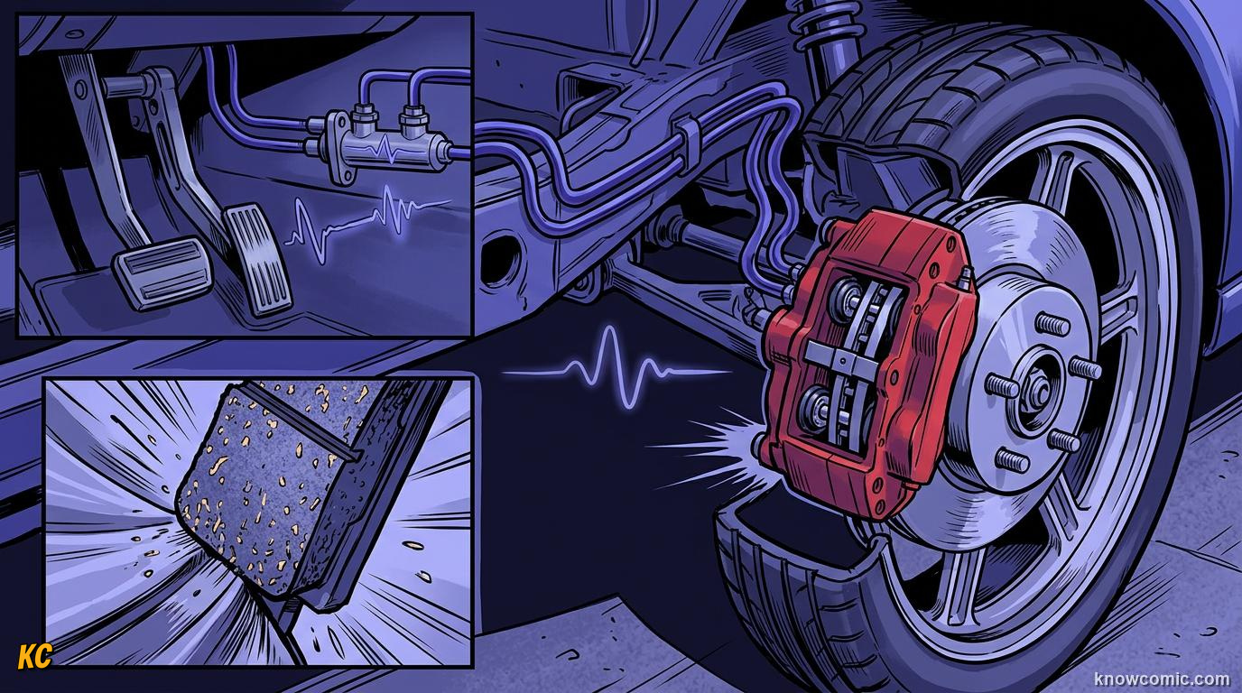 Comic panel about hydraulic advantage: Two Cylinders, educational kids illustration