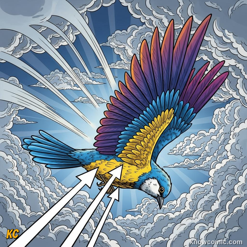 Comic illustration: FLYING, SWIMMING, HOPPING, NATURE'S MOVERS