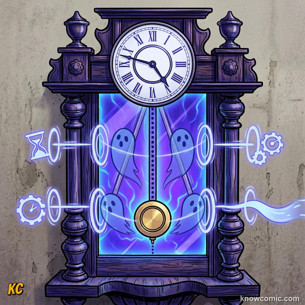 Comic panel about the pendulum principle: Not Mass, educational kids illustration