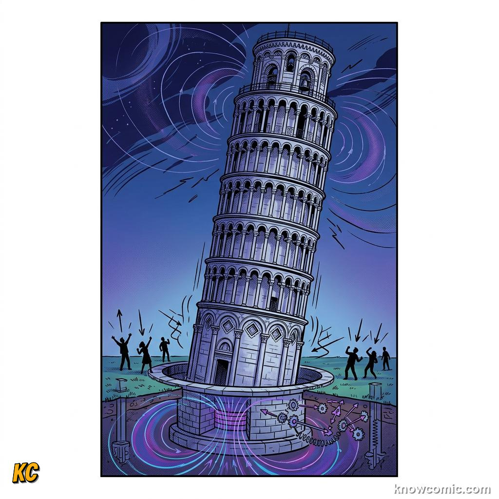 Comic panel about stability & toppling: Tall And Thin, educational kids illustration