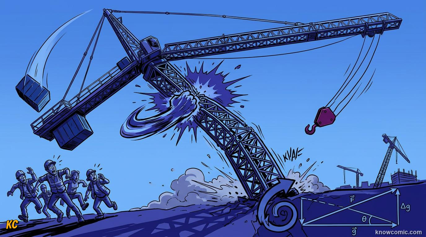 Comic panel about stability & toppling: Why Pisa Stays Up, The Tipping Edge, educational kids illustration
