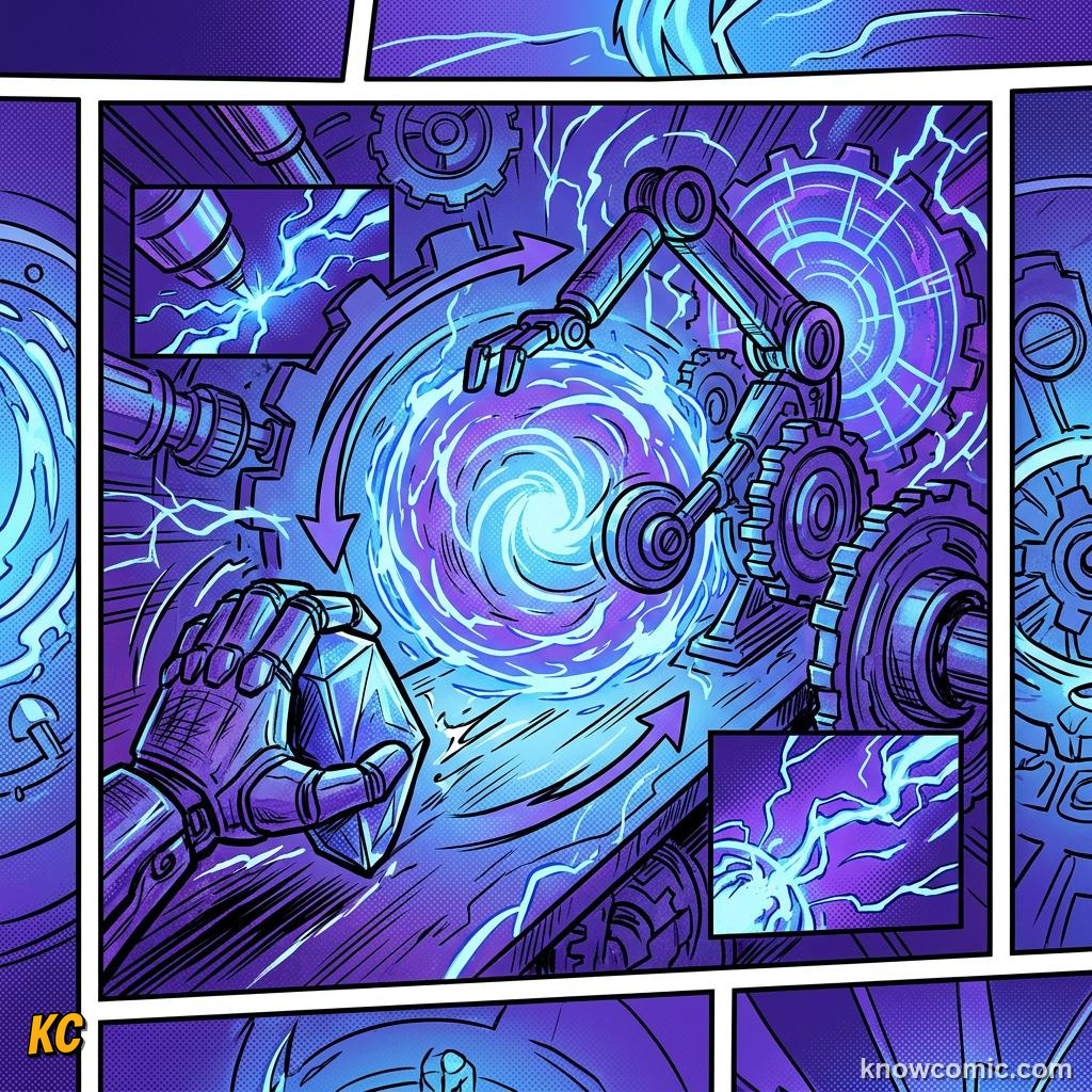 Comic panel about work-energy theorem: Unit, educational kids illustration