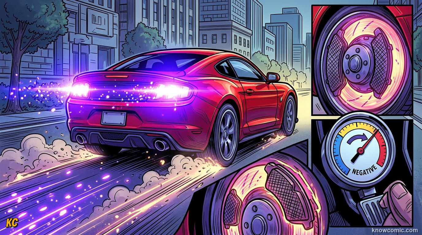 Comic panel about work-energy theorem: Energy Of Motion, educational kids illustration