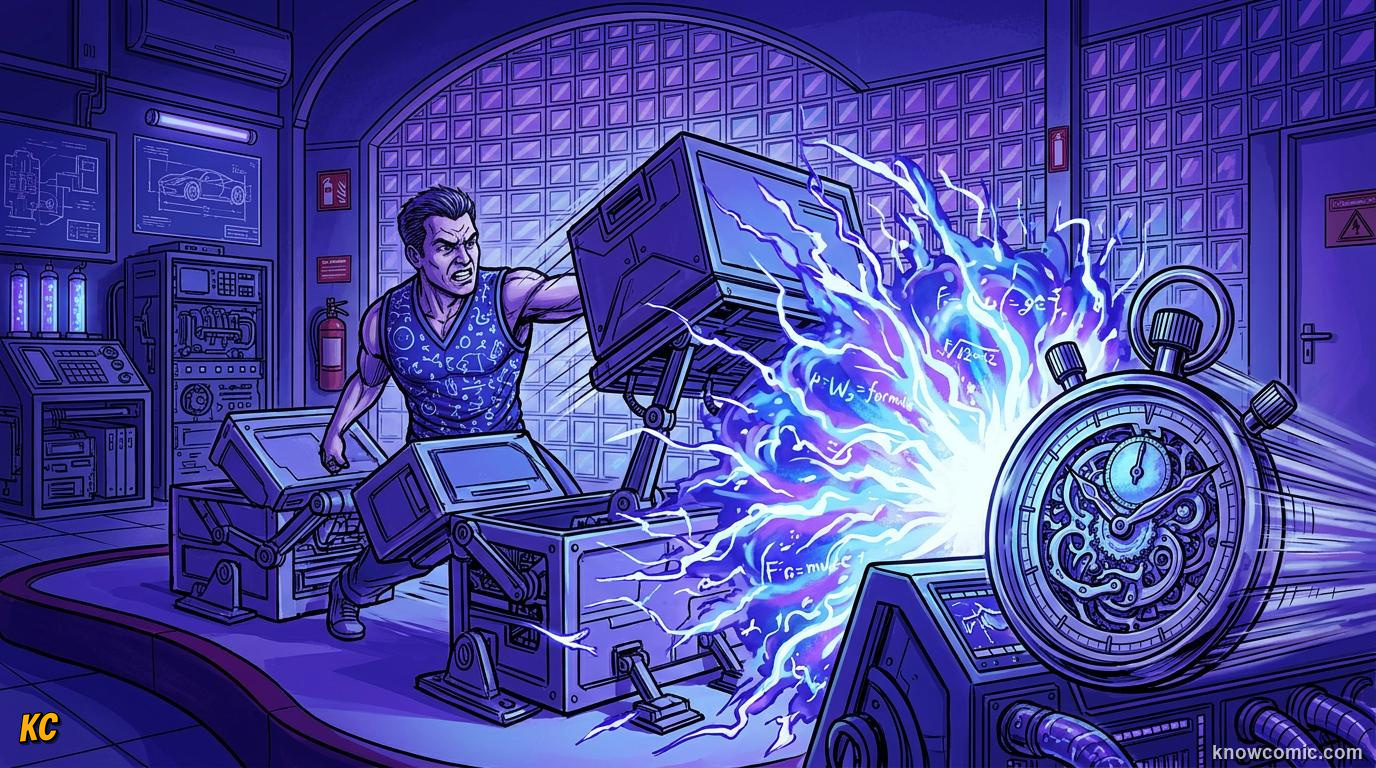 Comic panel about power: the rate of work: 1 Horsepower ≈ 746 Watts, Intensity Of Technology, educational kids illustration