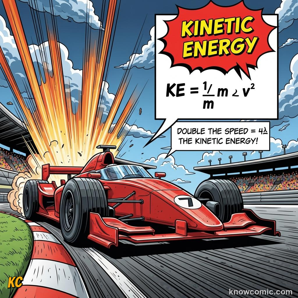 Comic illustration: THE FIRST LAW OF THERMODYNAMICS, ENERGY NEVER DISAPPEARS