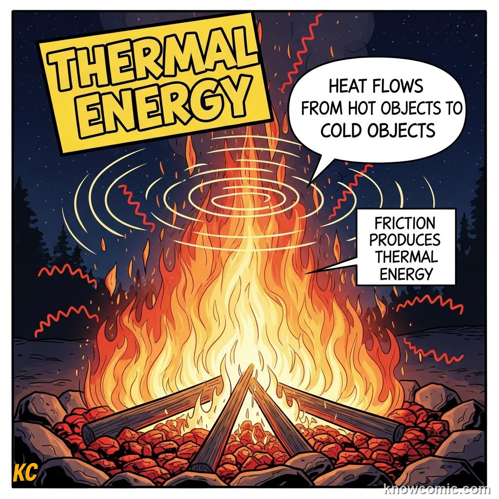 Comic illustration: THE FIRST LAW OF THERMODYNAMICS, 🏔️ POTENTIAL ENERGY