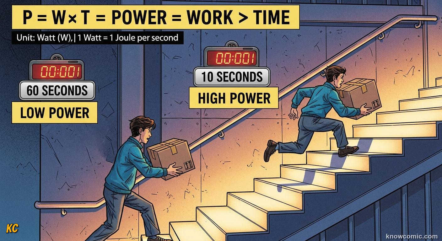 Comic illustration: ENERGY JUST CHANGES FORM, ENERGY CONSERVATION LAW