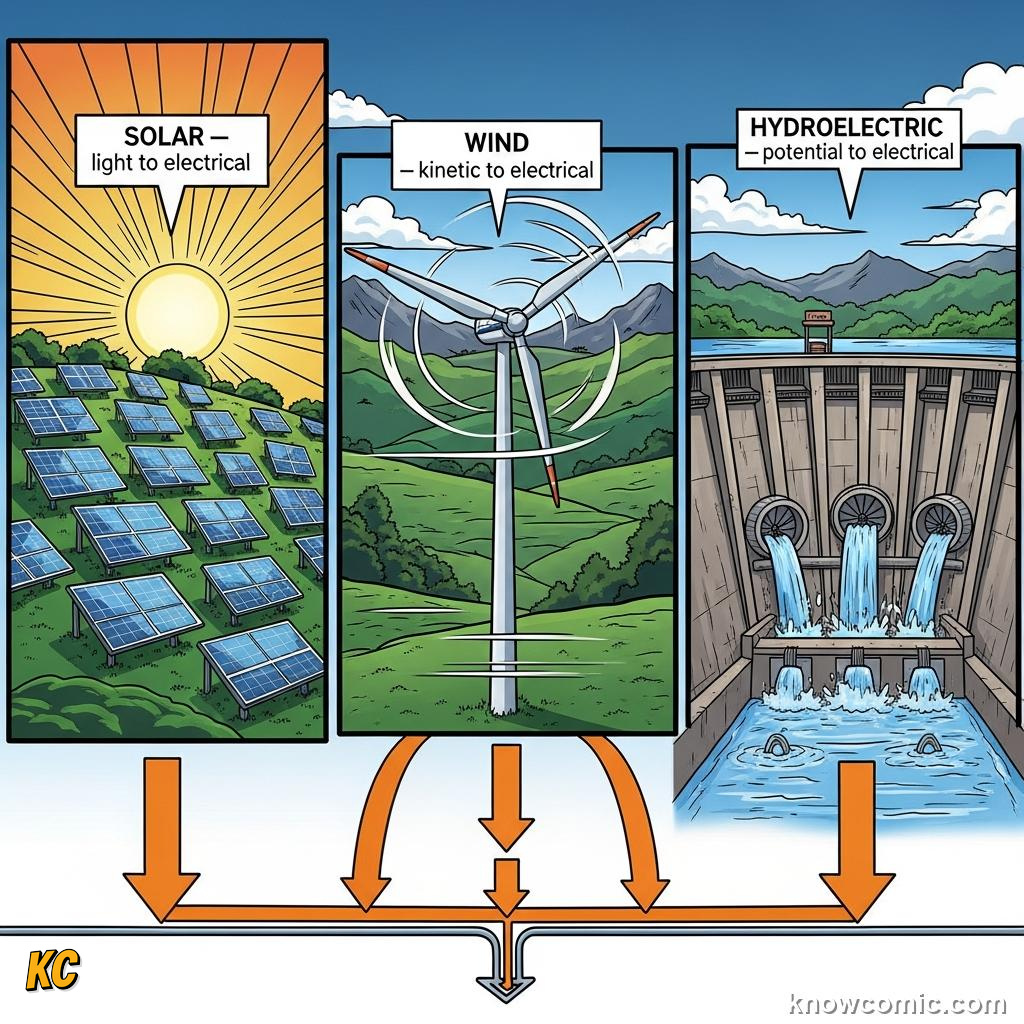 Comic illustration: FROM THE SUN TO YOUR SCREEN, ENERGY'S GREAT JOURNEY