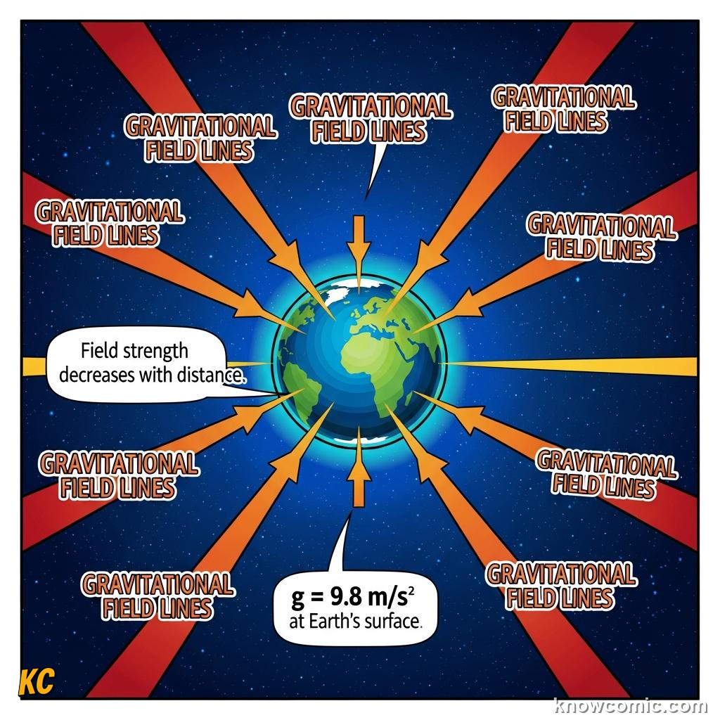 Comic illustration: EVERY MASS ATTRACTS EVERY OTHER MASS, GRAVITATIONAL FIELD