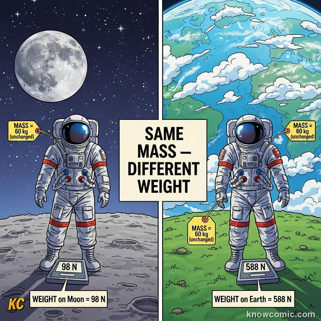Comic illustration: EVERY MASS ATTRACTS EVERY OTHER MASS, GRAVITATIONAL FIELD