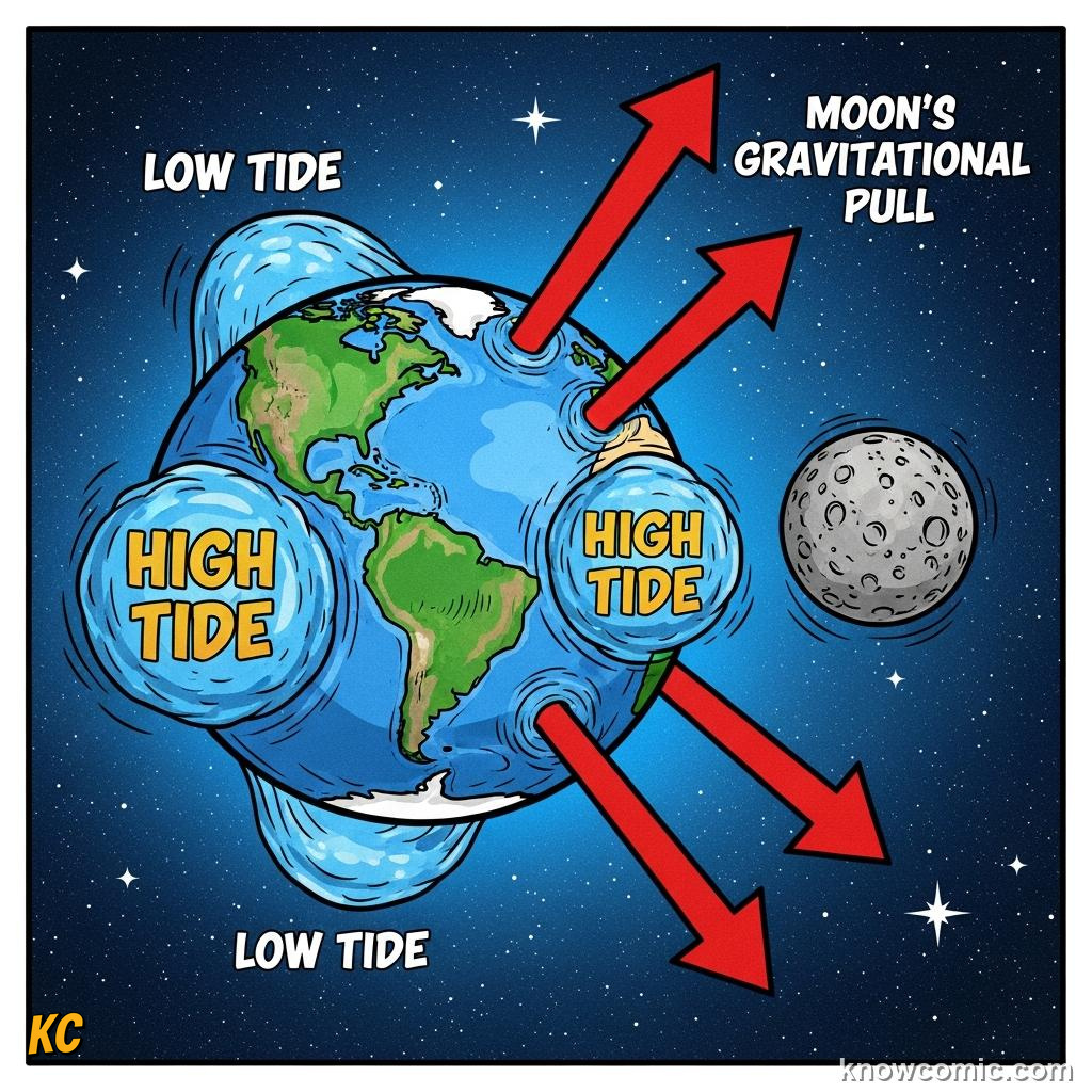 Comic illustration: THE MOON NEVER STOPS FALLING, 🛰️ ORBITS