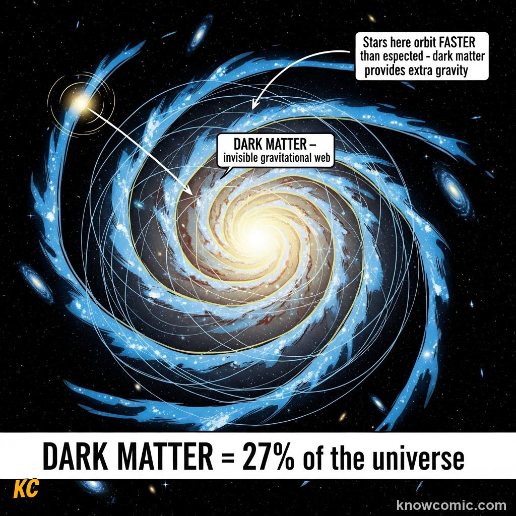 Comic illustration: GRAVITY BUILT THE UNIVERSE, THE FORCE THAT SHAPES EVERYTHING